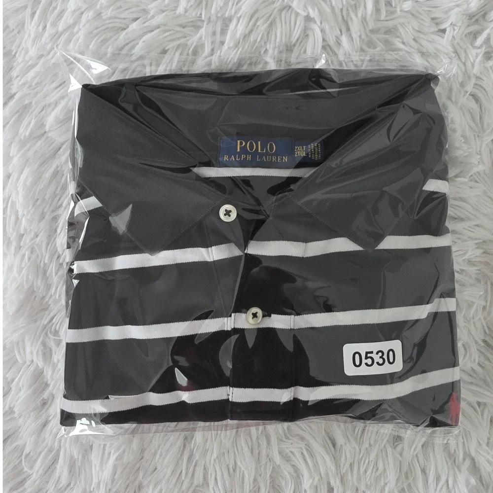 Polo Ralph Lauren Mens 2XLT Black White Striped Short Sleeve Polo Shirt Tall
